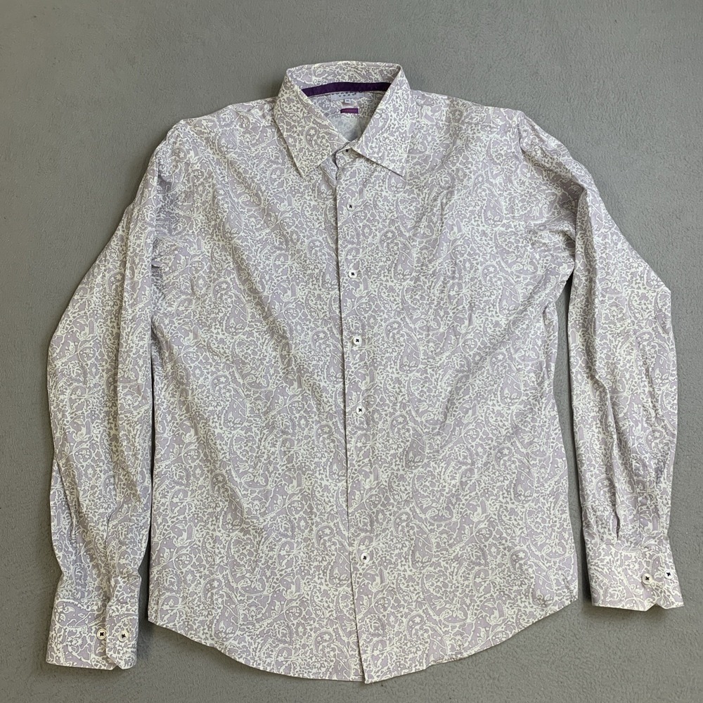 LORENZO UOMO Shirt Mens Size M Purple Paisley Button Up Modern Fit Dress‎ Shirt